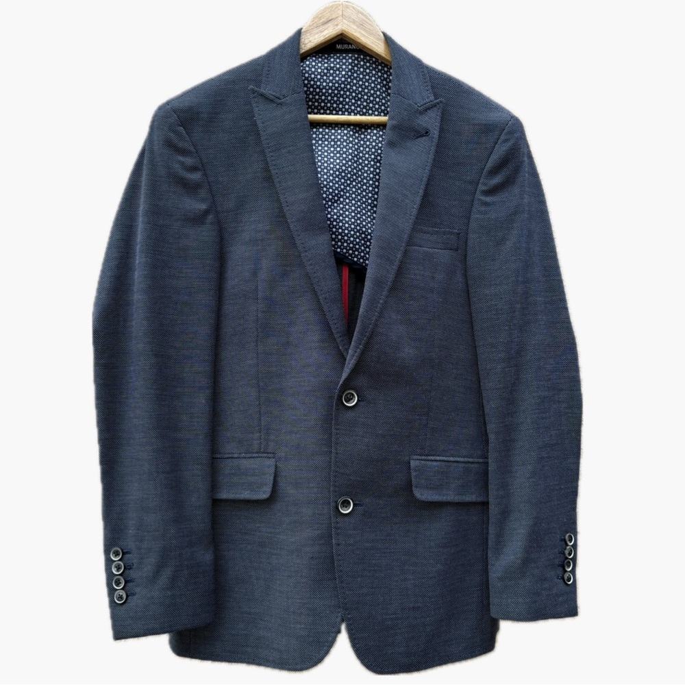 🆕Murano Slim-Fit Blazer Navy with white needle point stitch contrast textile